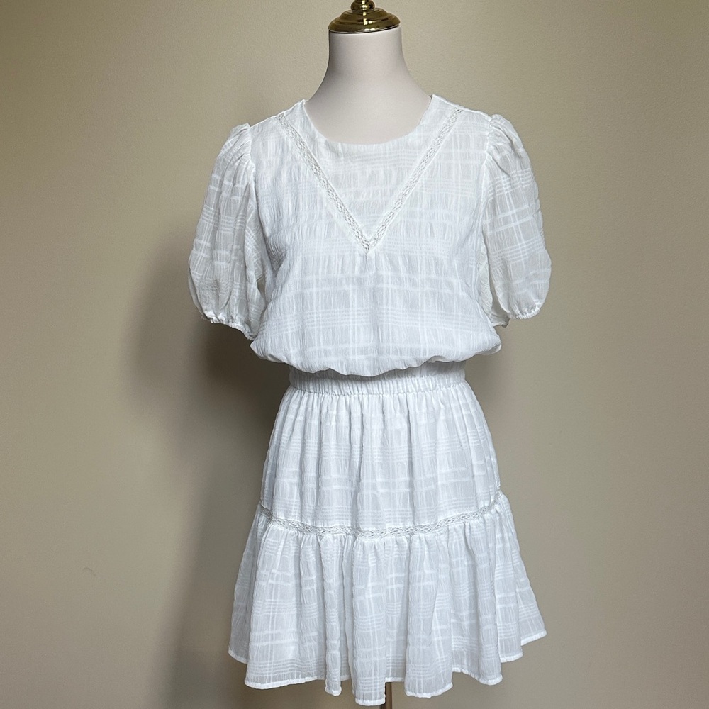 Aura White Mini Puffed Sleeve Dress